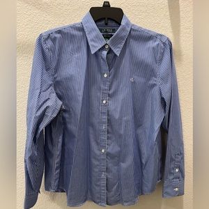 Ralph Lauren Women’s Blue/White Pinstriped Button Down Dress Shirt - XL - used